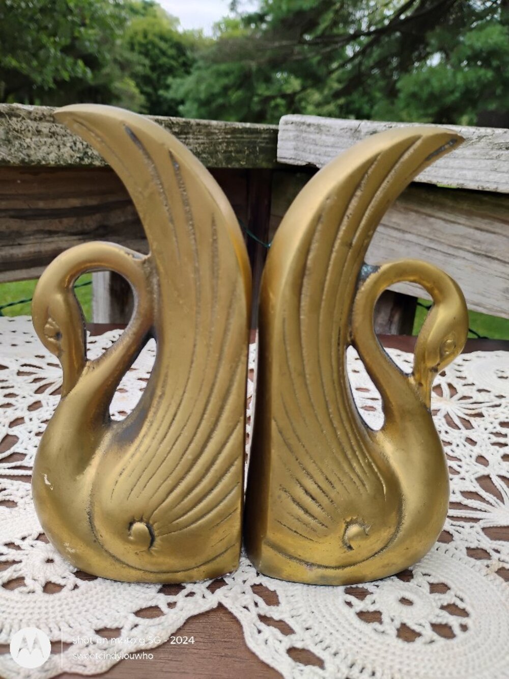 Swan book ends brass Art Deco Decorative Crafts Inc Made in Korea vintage 60-70s
